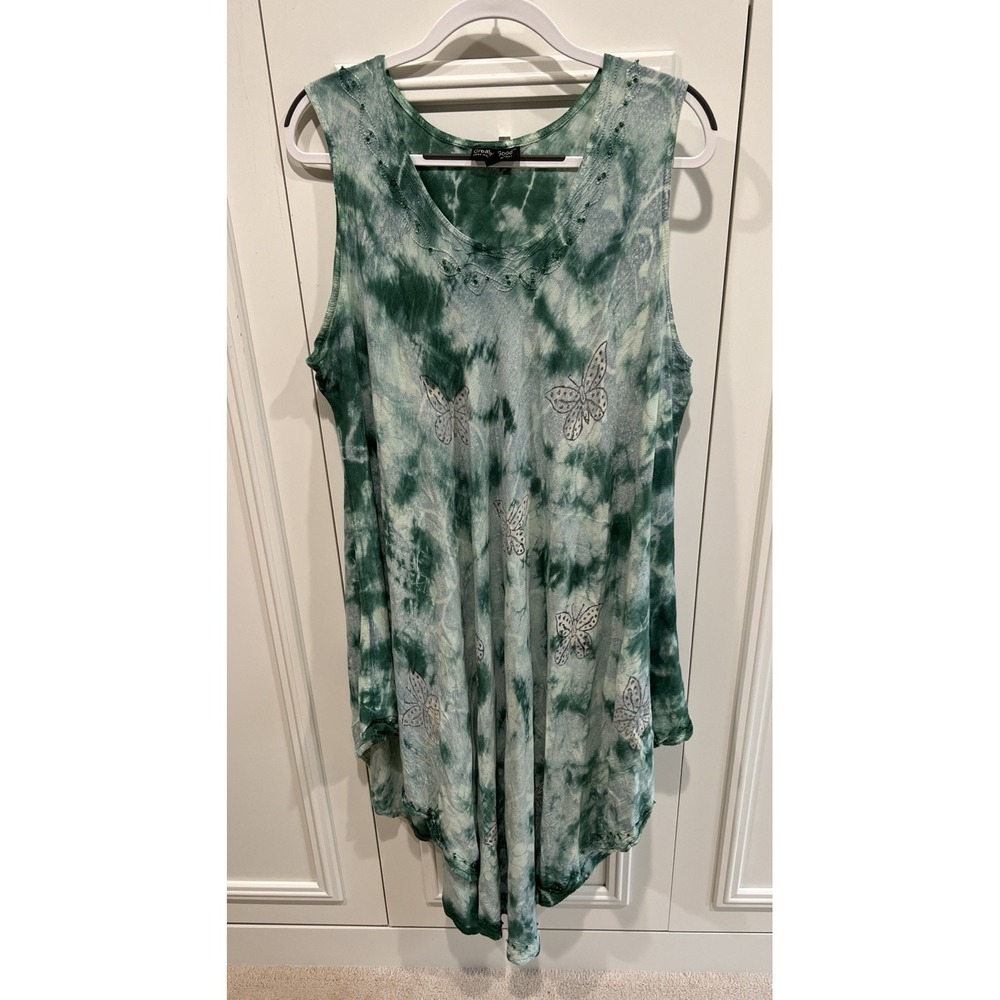Greater Good Tank Midi‎ Dress One Size Plus Green Asymmetric Fairy Butterfly